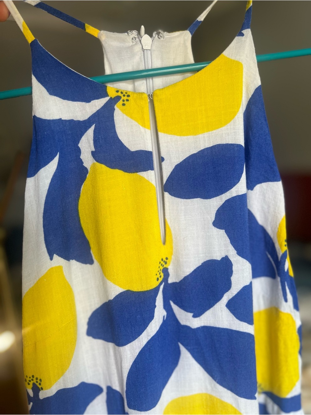LOFT White Maxi Dress with Blue and Yellow Lemon Print - Picture 3 of 9